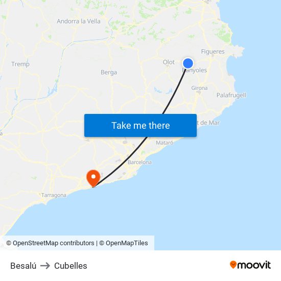 Besalú to Cubelles map
