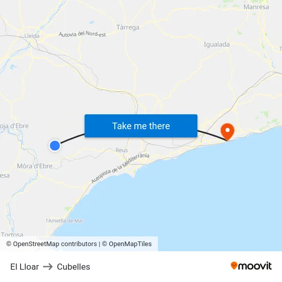 El Lloar to Cubelles map