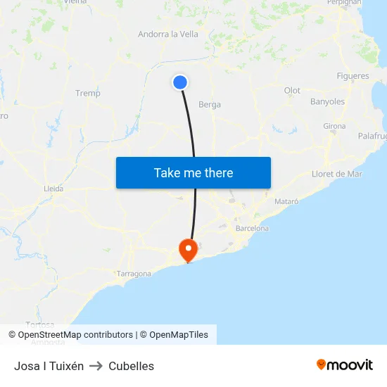 Josa I Tuixén to Cubelles map