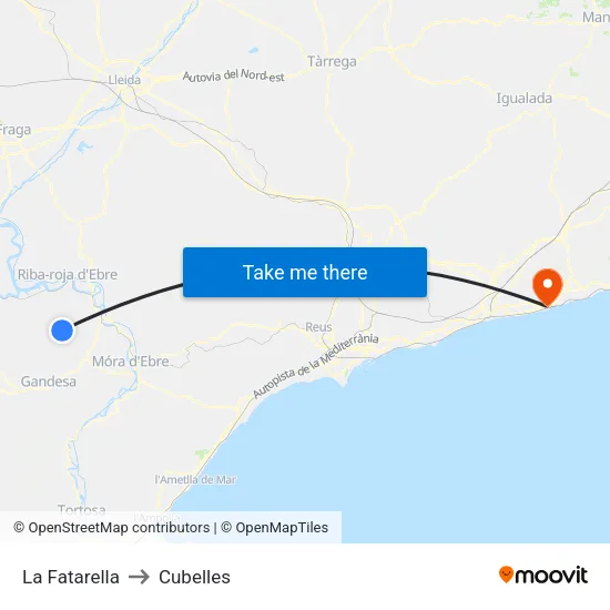 La Fatarella to Cubelles map