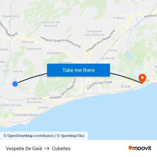 Vespella De Gaià to Cubelles map