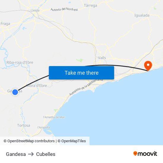 Gandesa to Cubelles map
