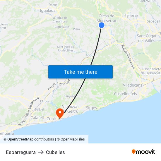 Esparreguera to Cubelles map