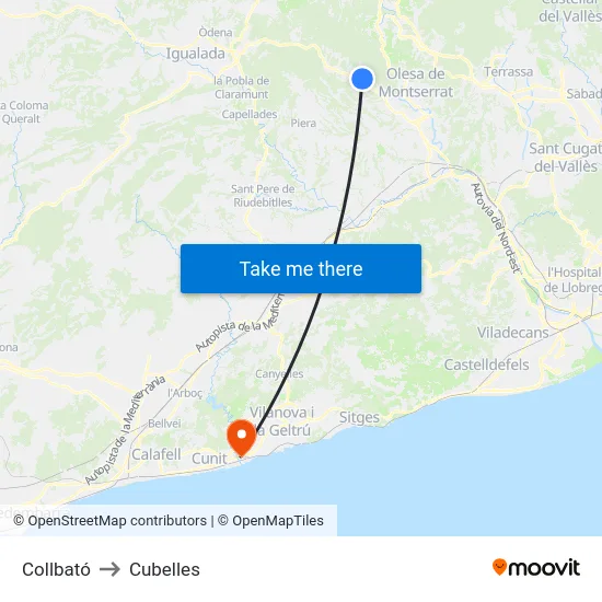 Collbató to Cubelles map