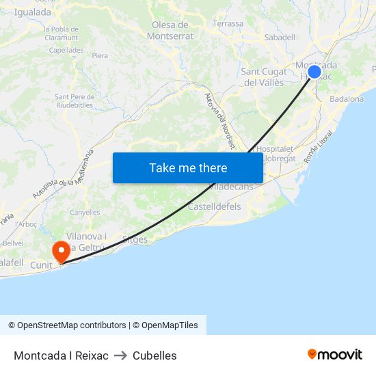 Montcada I Reixac to Cubelles map