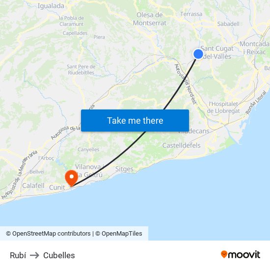 Rubí to Cubelles map