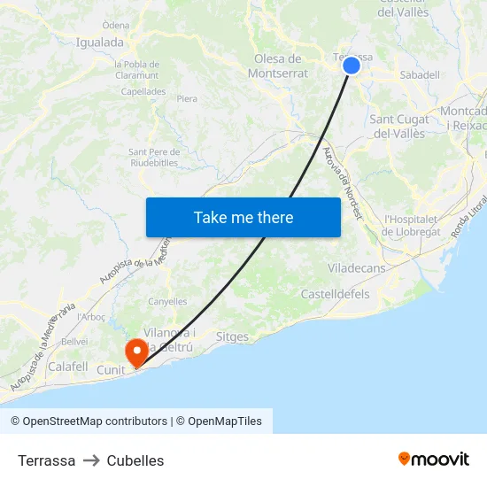 Terrassa to Cubelles map