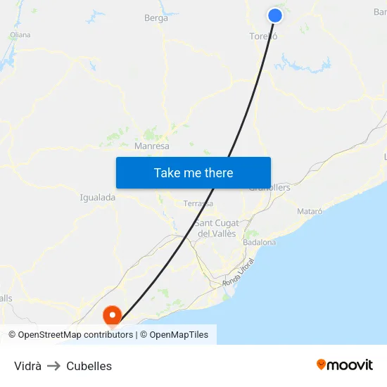 Vidrà to Cubelles map
