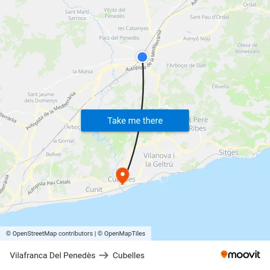 Vilafranca Del Penedès to Cubelles map