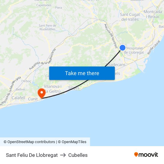 Sant Feliu De Llobregat to Cubelles map