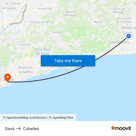 Gavà to Cubelles map