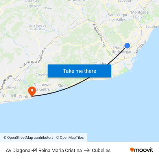 Av Diagonal-Pl Reina Maria Cristina to Cubelles map