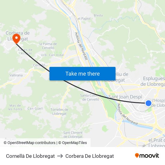 Cornellà De Llobregat to Corbera De Llobregat map