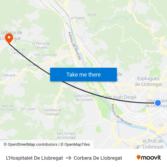 L’Hospitalet De Llobregat to Corbera De Llobregat map