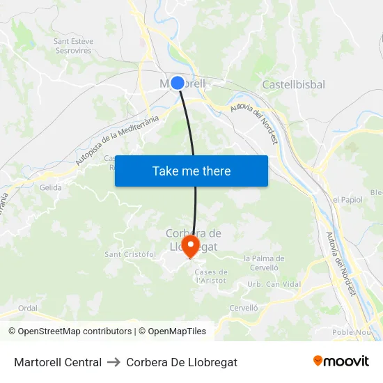 Martorell Central to Corbera De Llobregat map