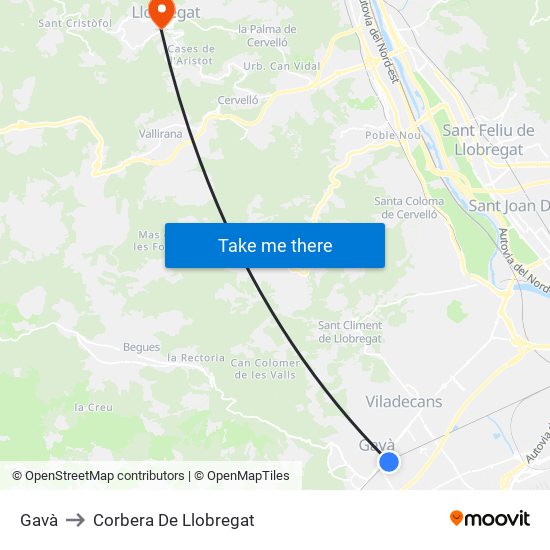 Gavà to Corbera De Llobregat map