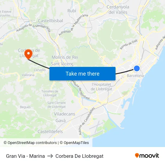 Gran Via - Marina to Corbera De Llobregat map