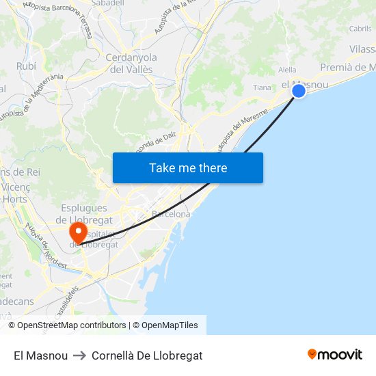 El Masnou to Cornellà De Llobregat map