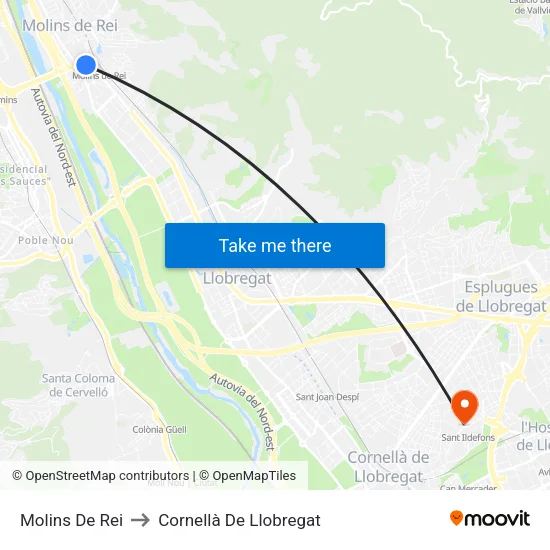 Molins De Rei to Cornellà De Llobregat map