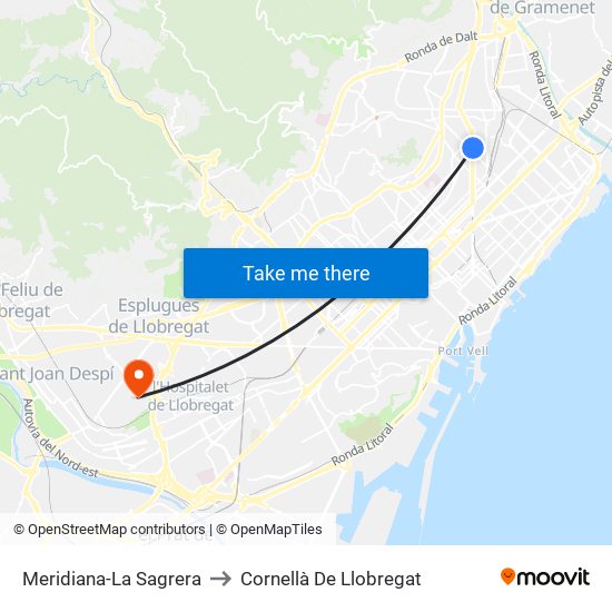 Meridiana-La Sagrera to Cornellà De Llobregat map