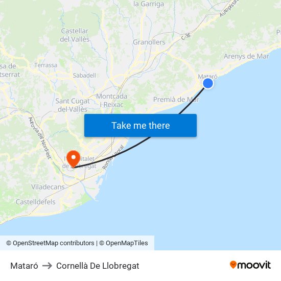 Mataró to Cornellà De Llobregat map