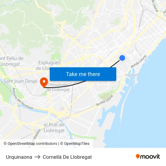 Urquinaona to Cornellà De Llobregat map