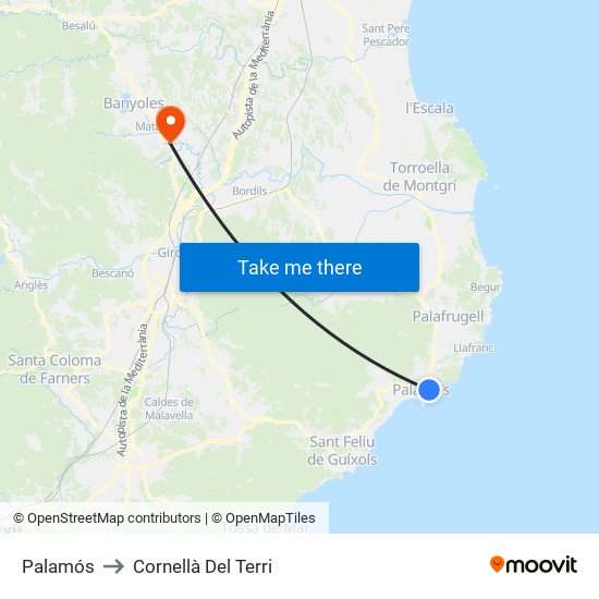 Palamós to Cornellà Del Terri map