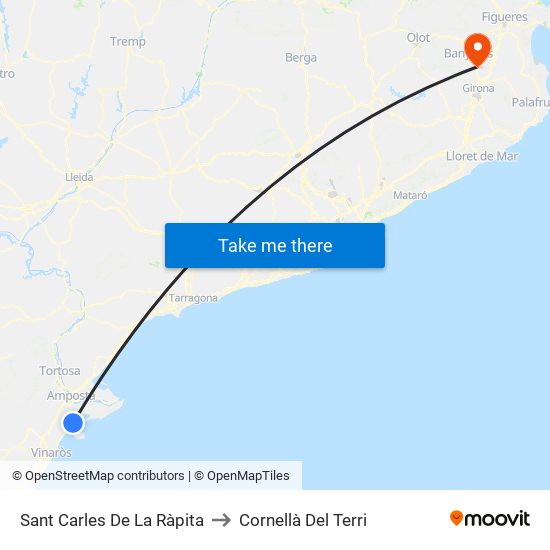 Sant Carles De La Ràpita to Cornellà Del Terri map