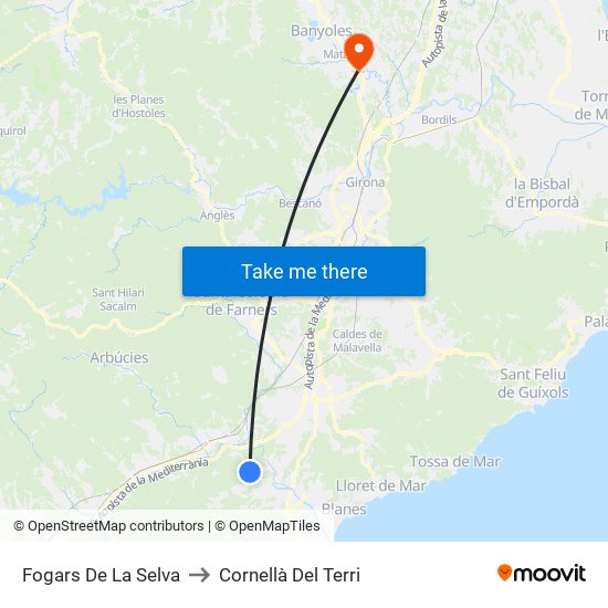 Fogars De La Selva to Cornellà Del Terri map