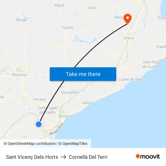 Sant Vicenç Dels Horts to Cornellà Del Terri map