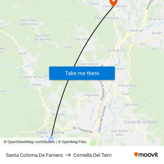 Santa Coloma De Farners to Cornellà Del Terri map