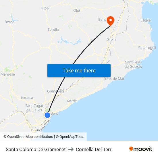 Santa Coloma De Gramenet to Cornellà Del Terri map