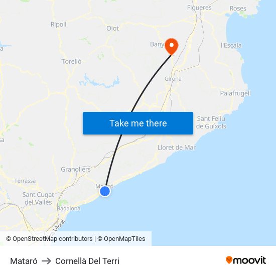 Mataró to Cornellà Del Terri map