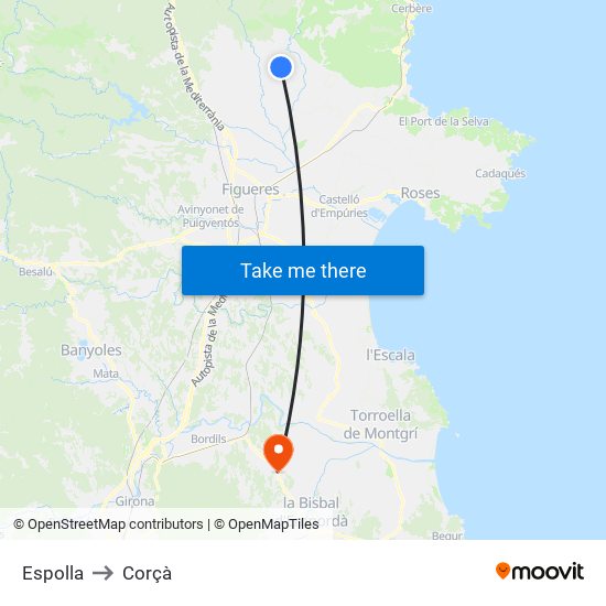 Espolla to Corçà map