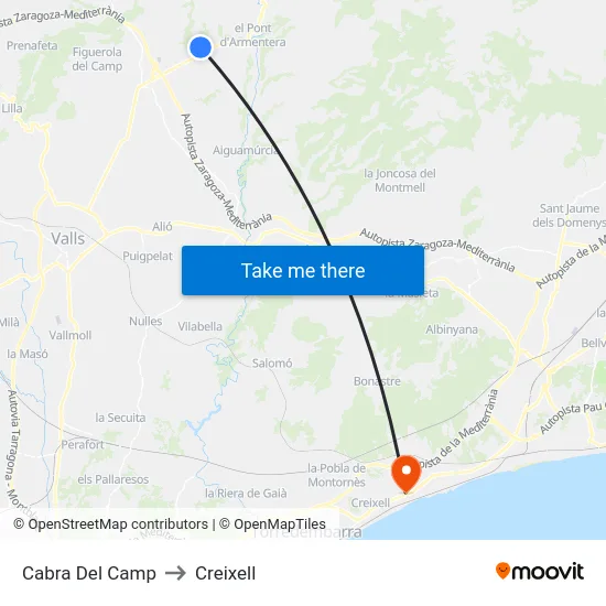 Cabra Del Camp to Creixell map