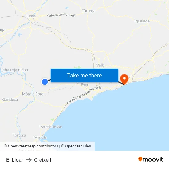 El Lloar to Creixell map