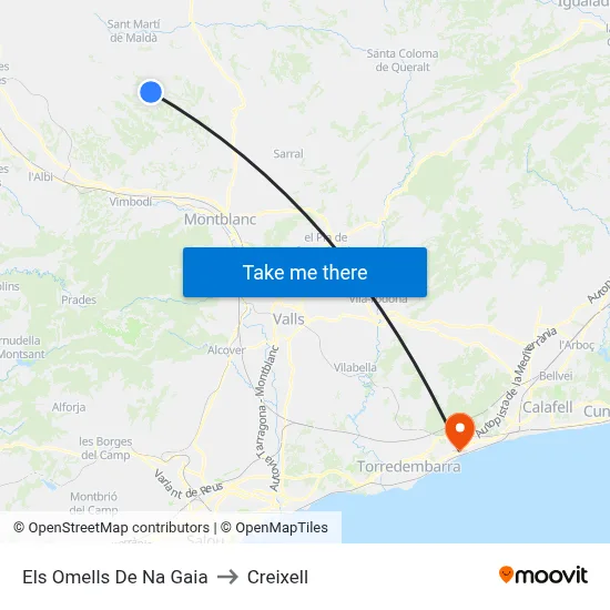 Els Omells De Na Gaia to Creixell map