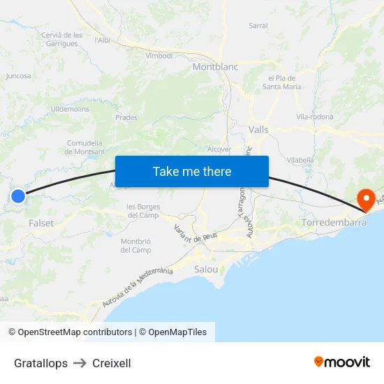 Gratallops to Creixell map