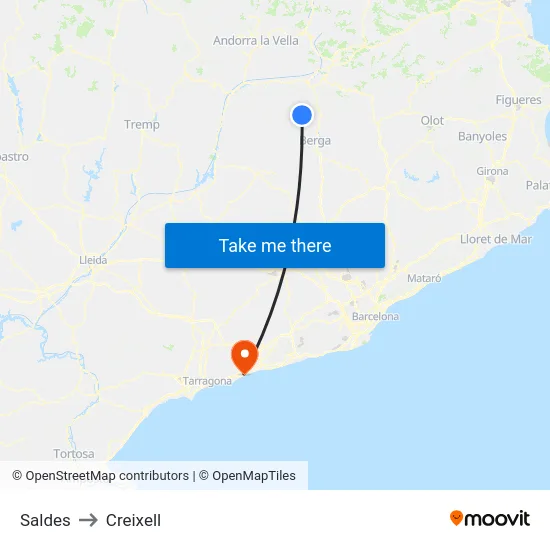 Saldes to Creixell map