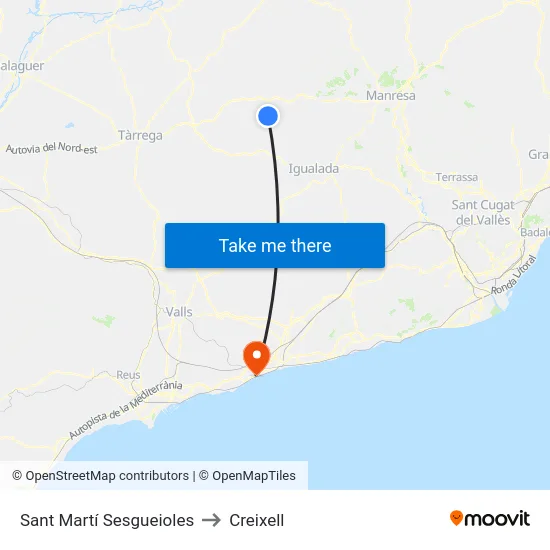 Sant Martí Sesgueioles to Creixell map