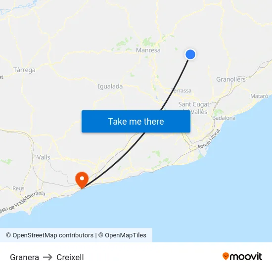 Granera to Creixell map