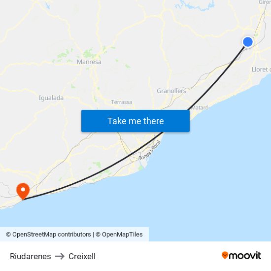 Riudarenes to Creixell map