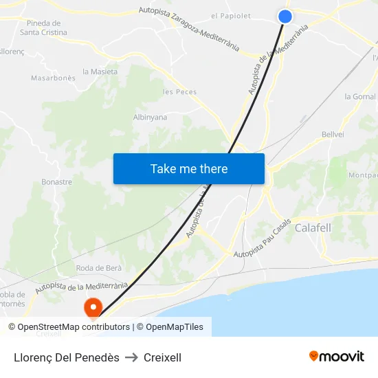 Llorenç Del Penedès to Creixell map