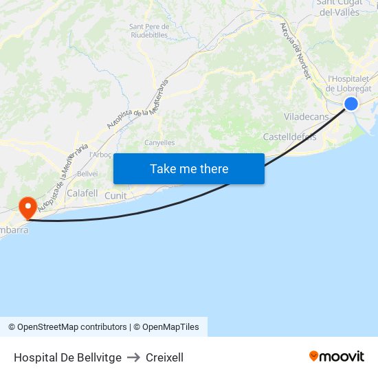 Hospital De Bellvitge to Creixell map