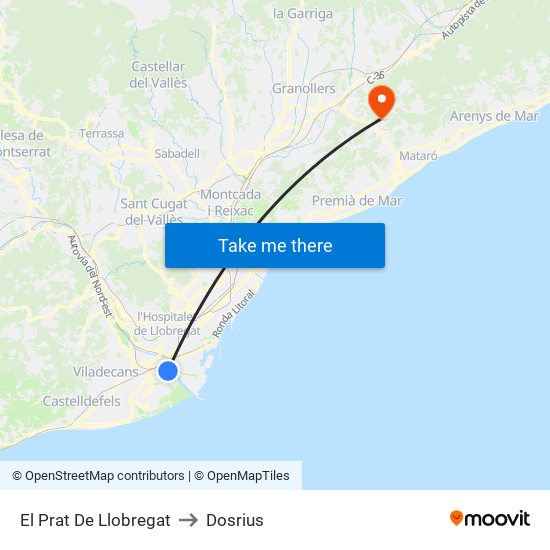 El Prat De Llobregat to Dosrius map