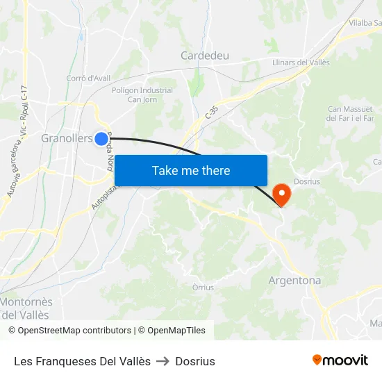 Les Franqueses Del Vallès to Dosrius map