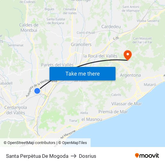 Santa Perpètua De Mogoda to Dosrius map