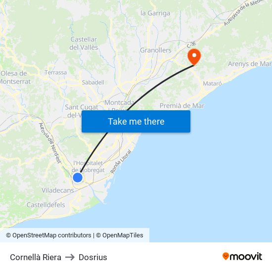 Cornellà Riera to Dosrius map