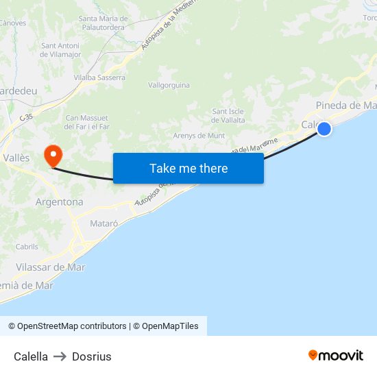 Calella to Dosrius map