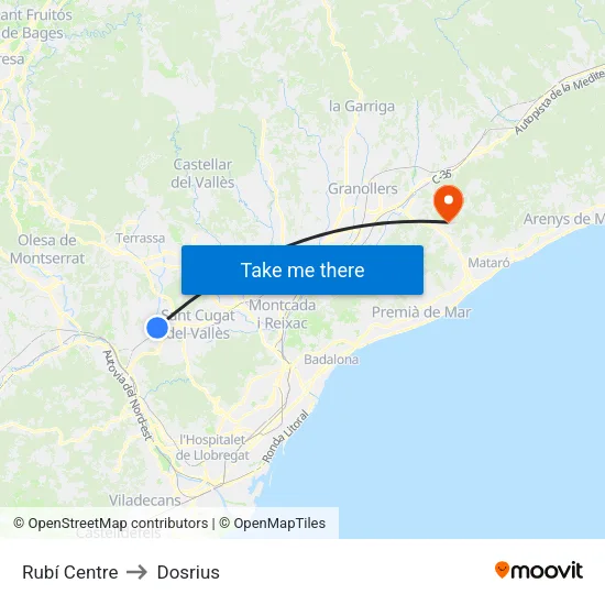 Rubí Centre to Dosrius map